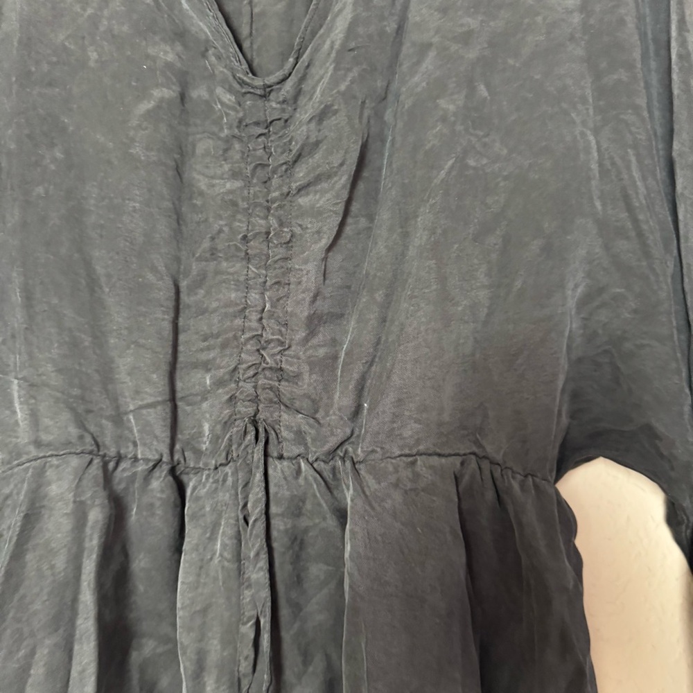 Zara Black Long Dolman Sleeve Mini Dress Gathered V Neck - Picture 5 of 9